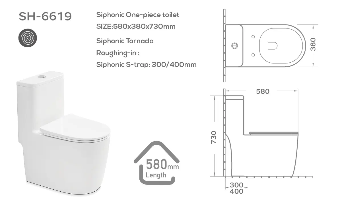 Siphonic One-Piece Toilet SH-6119 Details