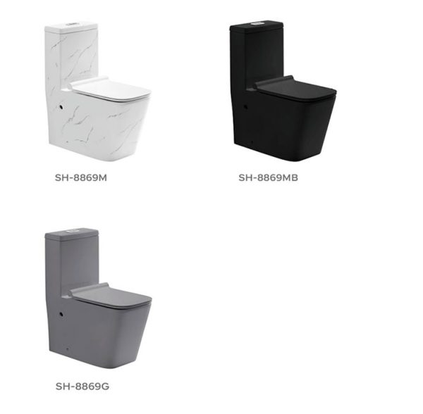 Wholesale Marble Texture Washdown One-Piece Toilet SH-8869M – Square Design and Minimalist Style