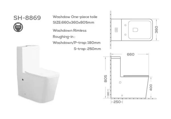 bulk washdown one-piece toilet sh-8869 dimension