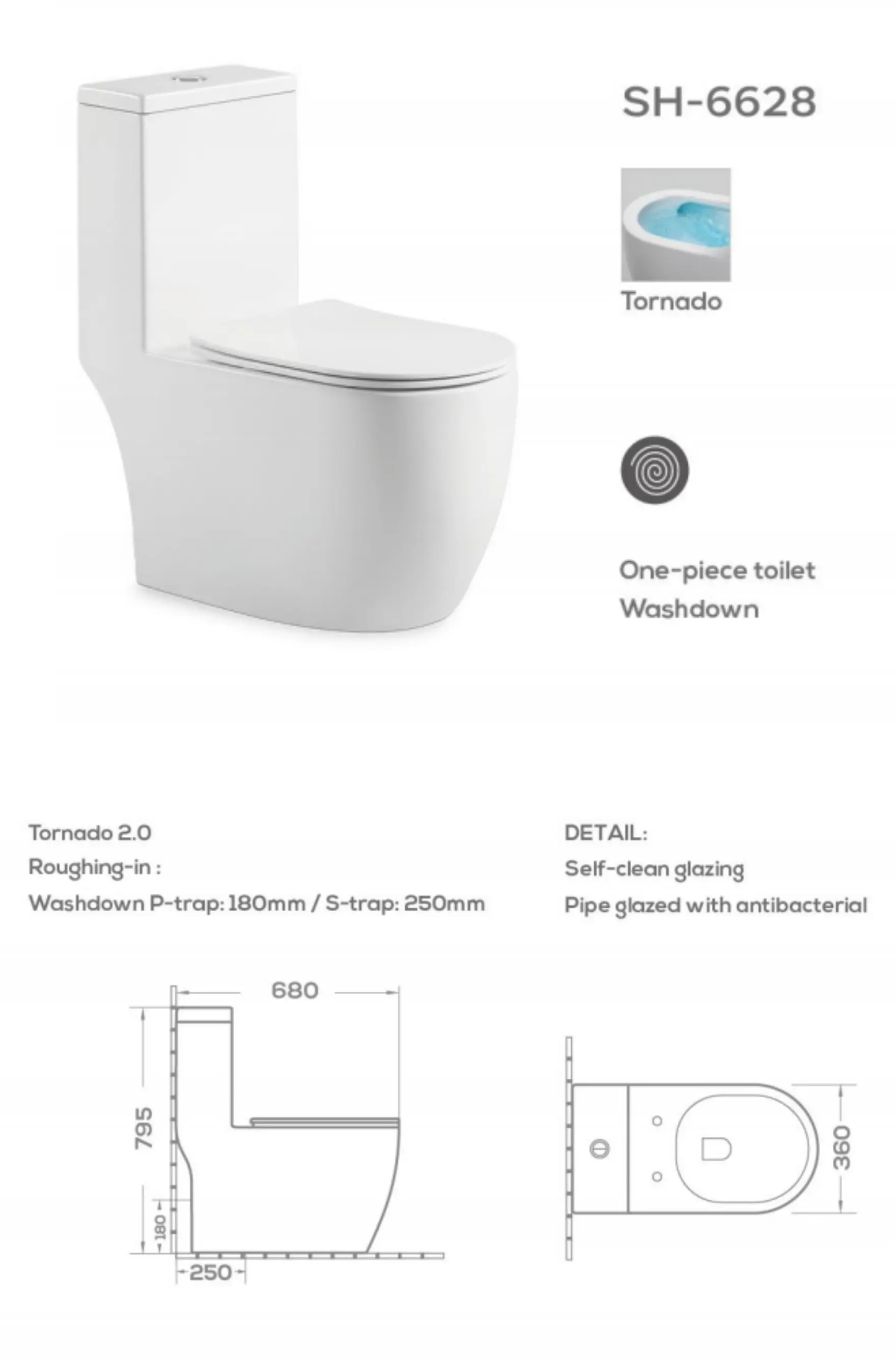 factory direct wholesale washdown one-piece toilet 6628 dimension