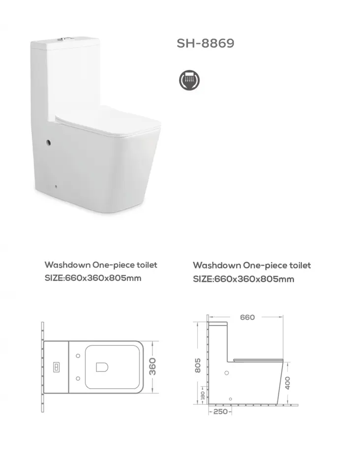 factory-supplied bulk one-piece toilet 8869 dimension