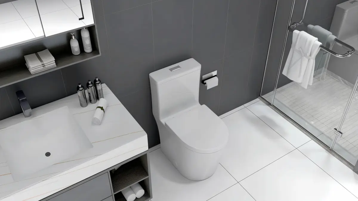 medium-sized bathroom one-piece toilet