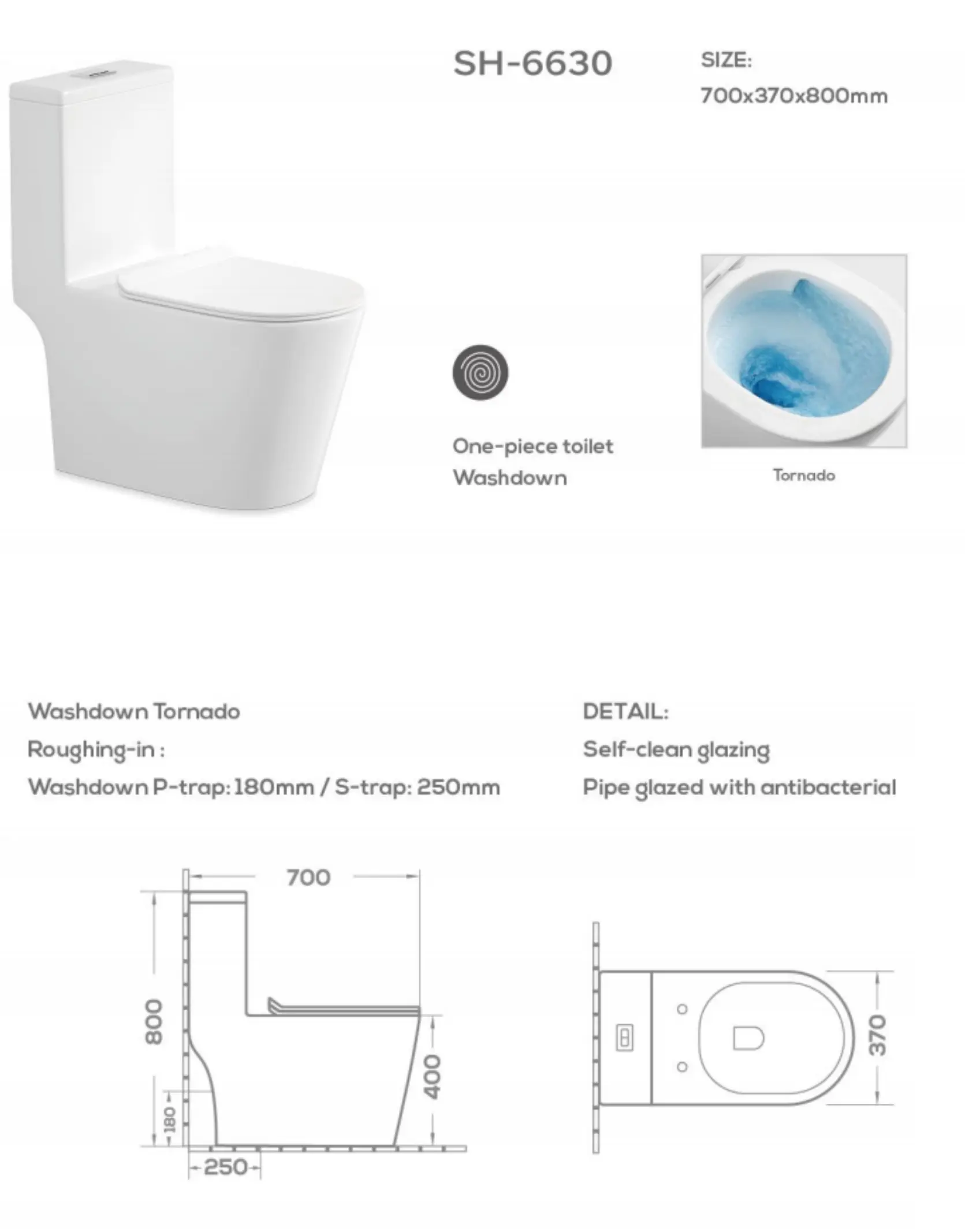 wholesale one piece toilet 6630 dimension