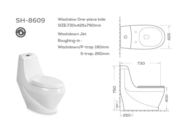 wholesale one-piece toilet sh8609 dimension