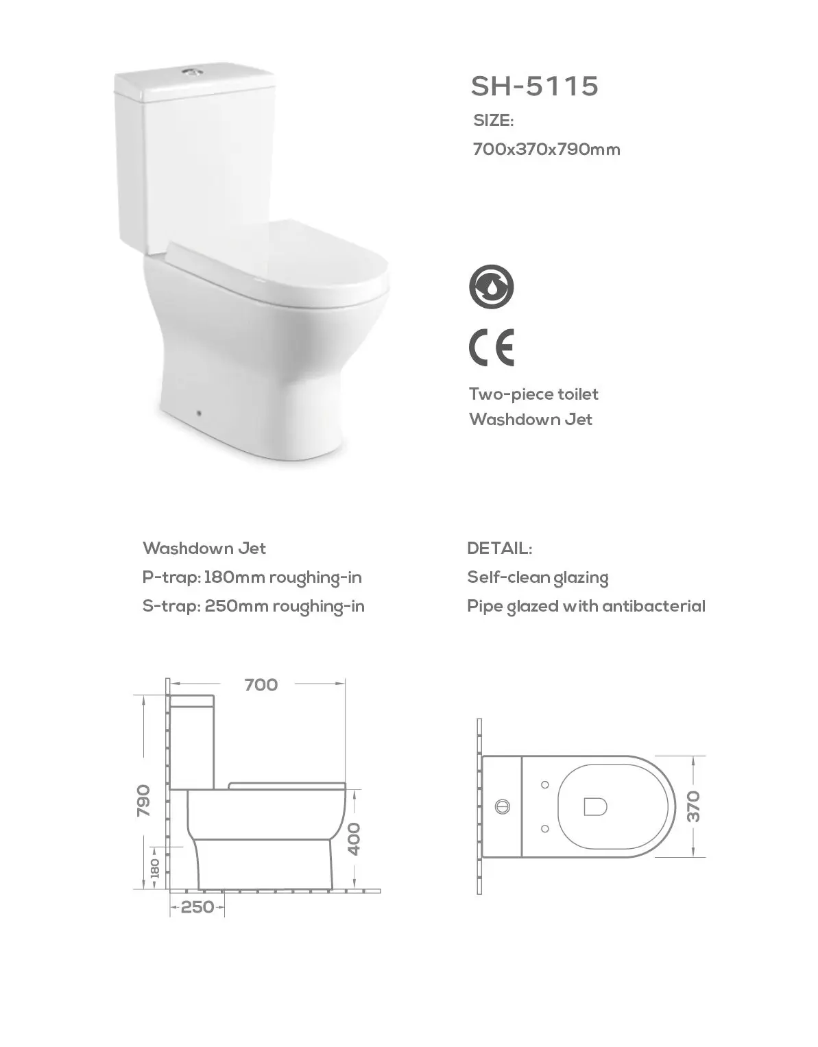 wholesale two-piece toilet manufacturer supply dimension