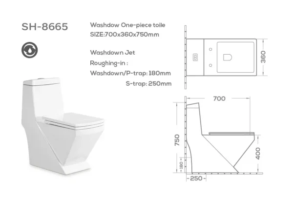 wholesale washdown one-piece toilet sh-8665 dimension