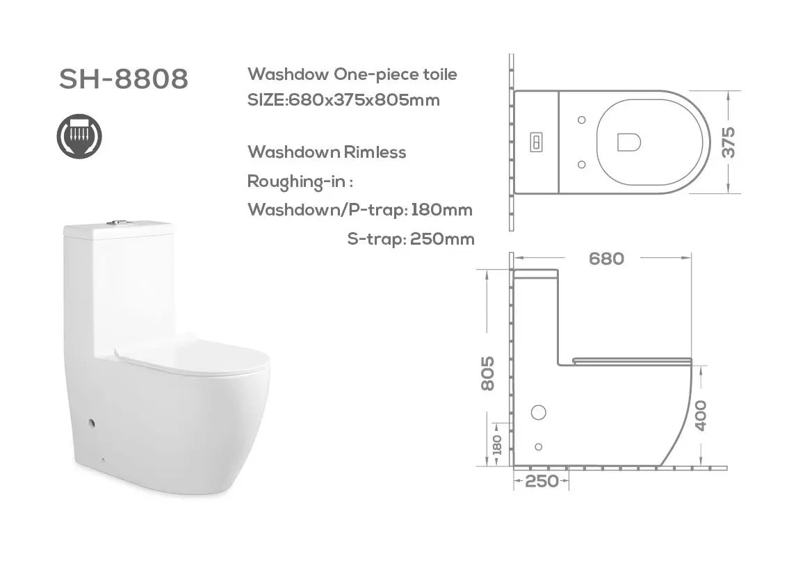 wholesale washdown one-piece toilet sh-8808 dimension