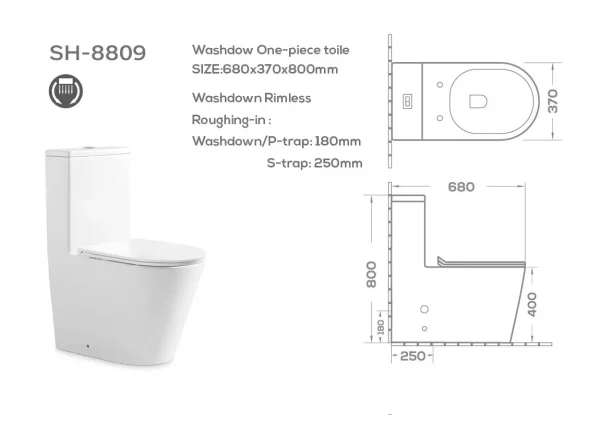 wholesale washdown one-piece toilet sh-8809 dimension