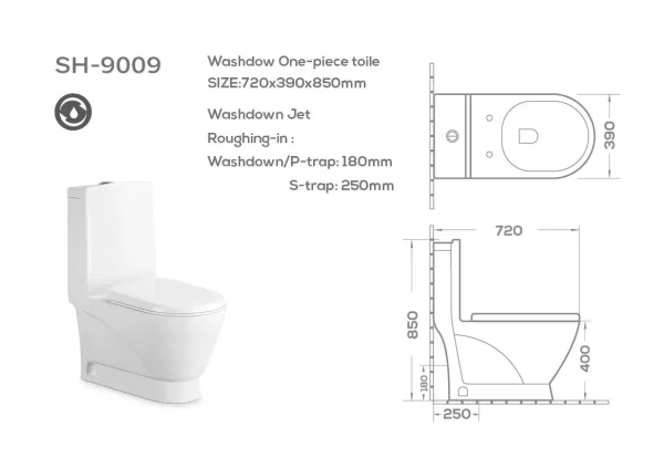 wholesale washdown one-piece toilet sh-9009 dimension