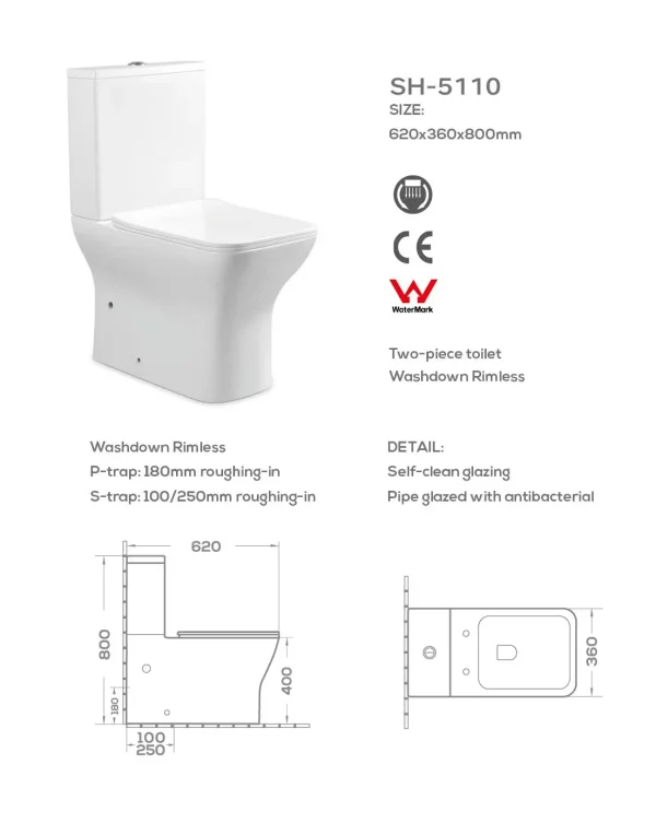 wholesale washdown two-piece toilet sh-5110 dimension
