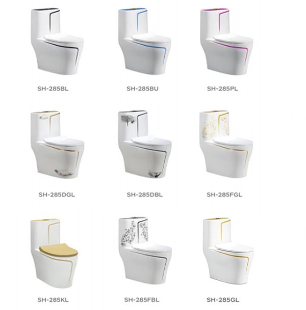 Wholesale Luxury Gold-Trim One Piece Washdown Toilets SH-285GL – China Wholesale Toilet Manufacturer