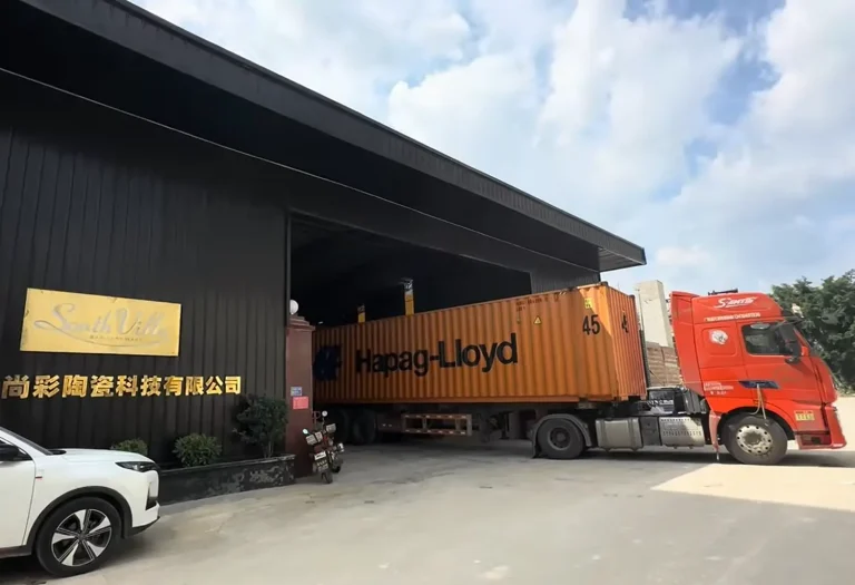 container loading at toilet factory