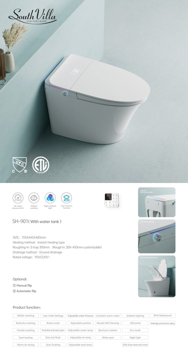 Chinese Smart Toilet SH-901 Wholesale Supply – Washdown Smart Toilet Factory-Direct