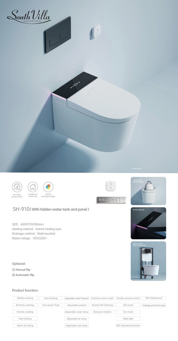 Wholesale Wall Hung Smart Toilet SH-910 – High Performance China Wall Hung Smart Toilet Manufacturer