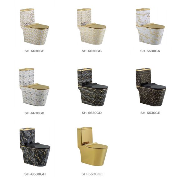 Wholesale Designer Gold Marble Texture Bathroom Toilet SH-6630GA – Singapore STL Water Efficiency Certified