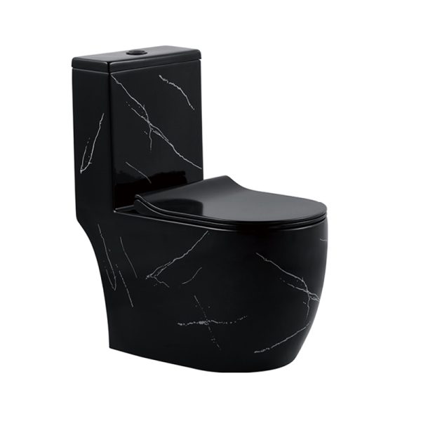 Wholesale Washdown One-Piece Toilet SH-6628BM- Glossy black With Marble Pattern– China One Piece Toilet Manufacturer