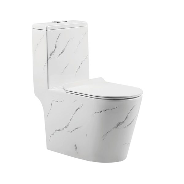 Wholesale One Piece Elongated Toilet -Glossy White with Marble Pattern – Singapore STL Water Efficiency Certified