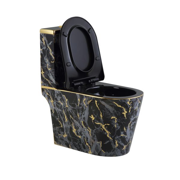 Wholesale Black and Gold Marble Texture One-Piece Toilets – Singapore STL Water Efficiency Certified-Electroplated Toilets