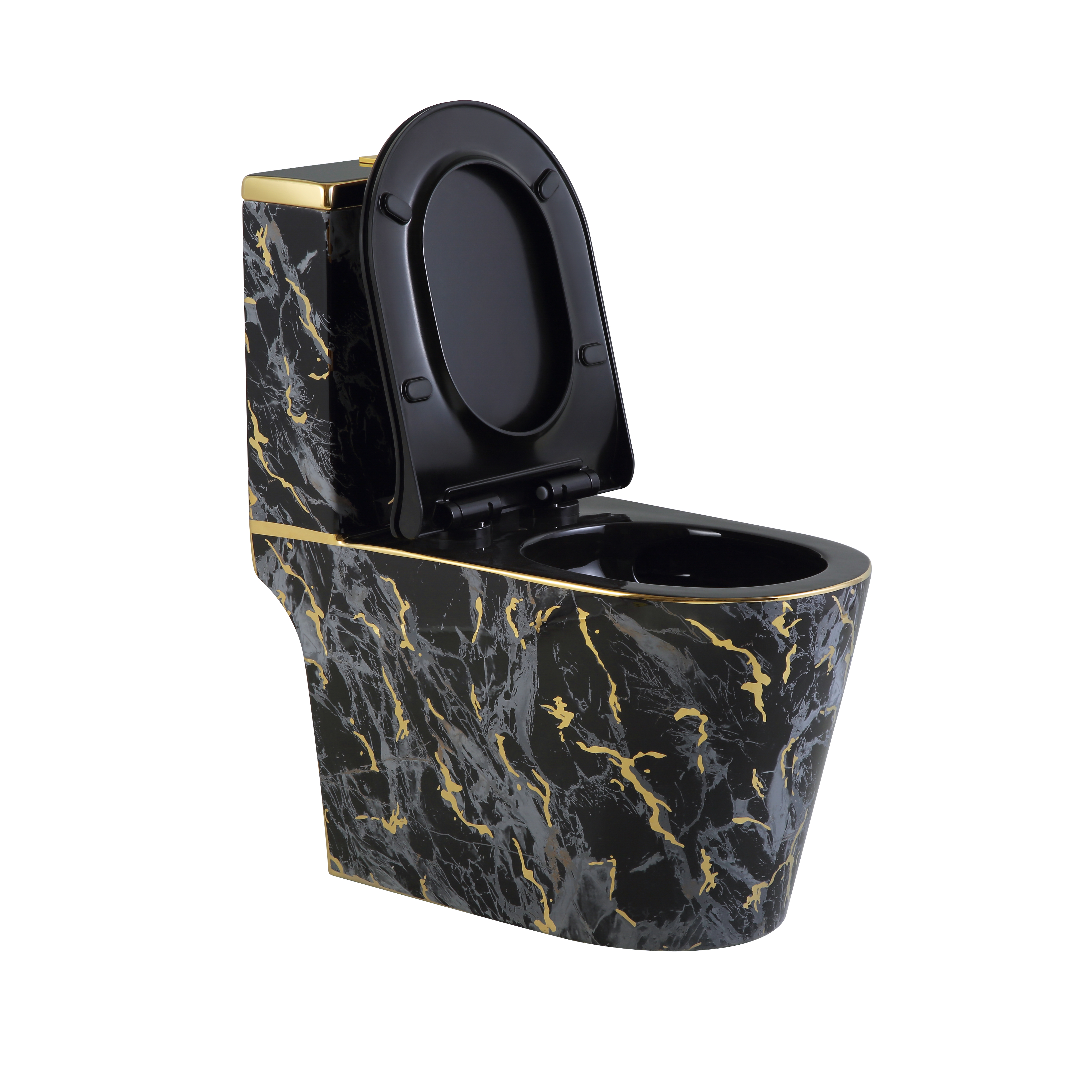 Wholesale Black and Gold Marble Texture One-Piece Toilets – Singapore STL Water Efficiency Certified-Electroplated Toilets - 画像 (2)