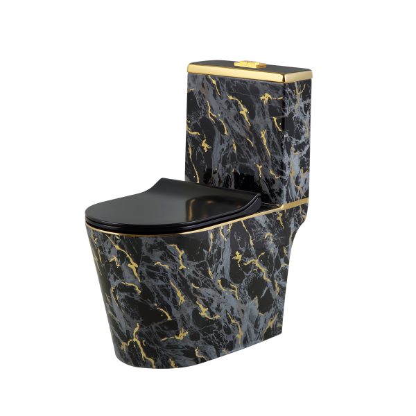 Wholesale Black and Gold Marble Texture One-Piece Toilets – Singapore STL Water Efficiency Certified-Electroplated Toilets