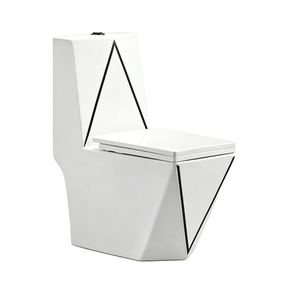 Wholesale Modern Geometric One-Piece Toilet SH-276BL – Bold Modern Diamond Design With Black Line