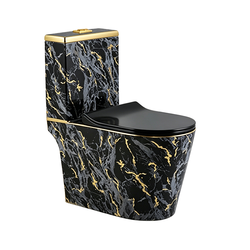 Wholesale Black and Gold Marble Texture One-Piece Toilets – Singapore STL Water Efficiency Certified-Electroplated Toilets