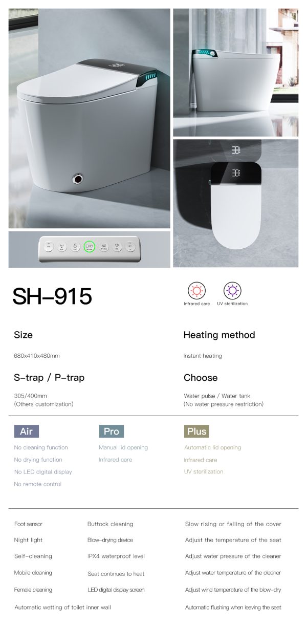 Modern Smart Toilet SH-915 – Wholesale intelligent Toilets With Built-in Water Tank
