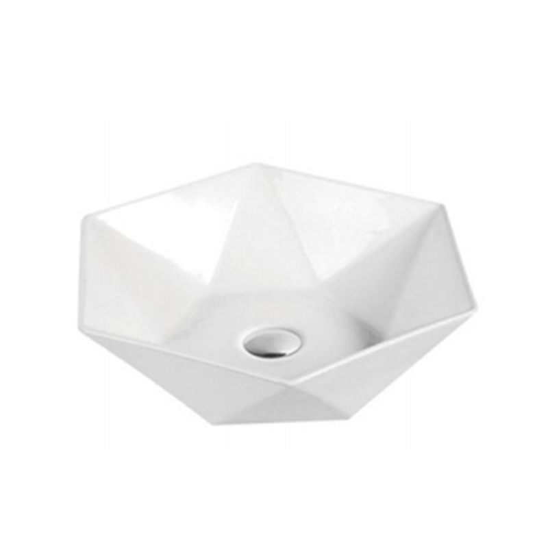 Lavabo de encimera de cerámica con facetas geométricas para proyectos de baño de diseño – Fabricante de lavabos de cerámica