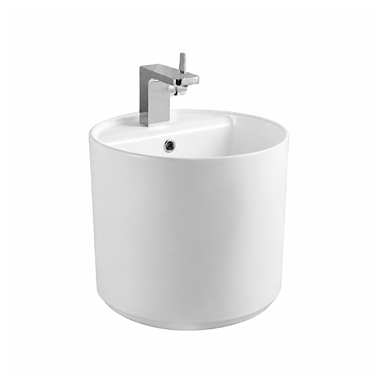 Wall Hung Round Pedestal Wash Basin with Integrated Faucet Deck – Wholesale Wash Basin Manufacturer
