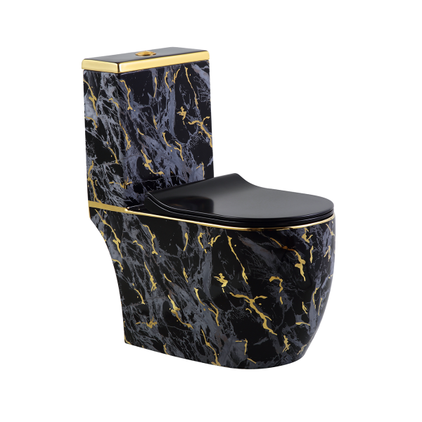 Wholesale Luxury Electroplated Black & Gold One-Piece Toilet – High-End Sanitary Ware Factory Supply