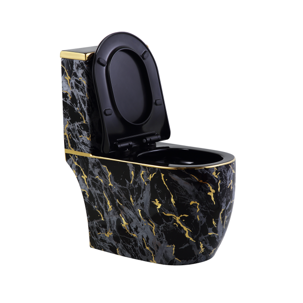 Wholesale Luxury Electroplated Black & Gold One-Piece Toilet – High-End Sanitary Ware Factory Supply