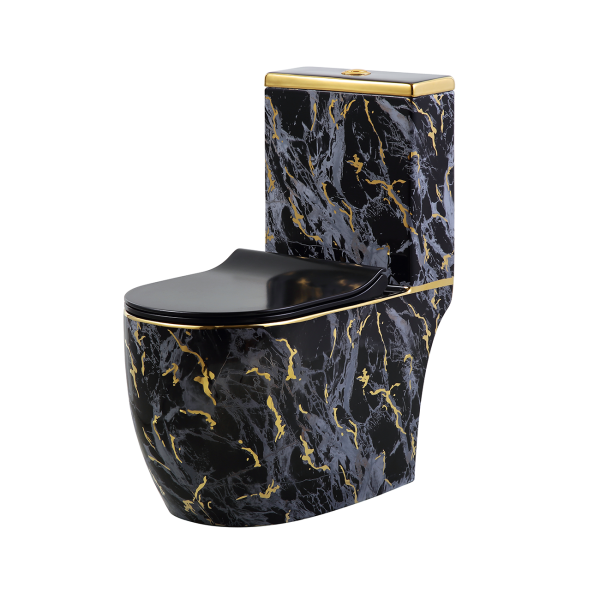 Wholesale Luxury Electroplated Black & Gold One-Piece Toilet – High-End Sanitary Ware Factory Supply