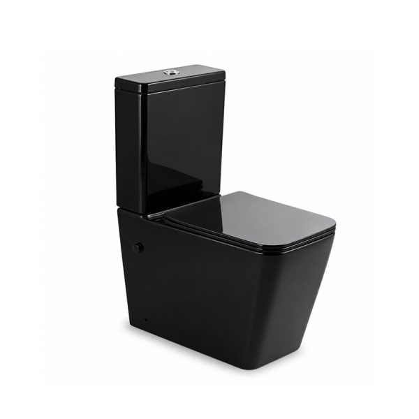 Wholesale High-Gloss Black Modern Square Two-Piece Toilet SH-5105MB – Rimless Washdown Flush, Factory Price