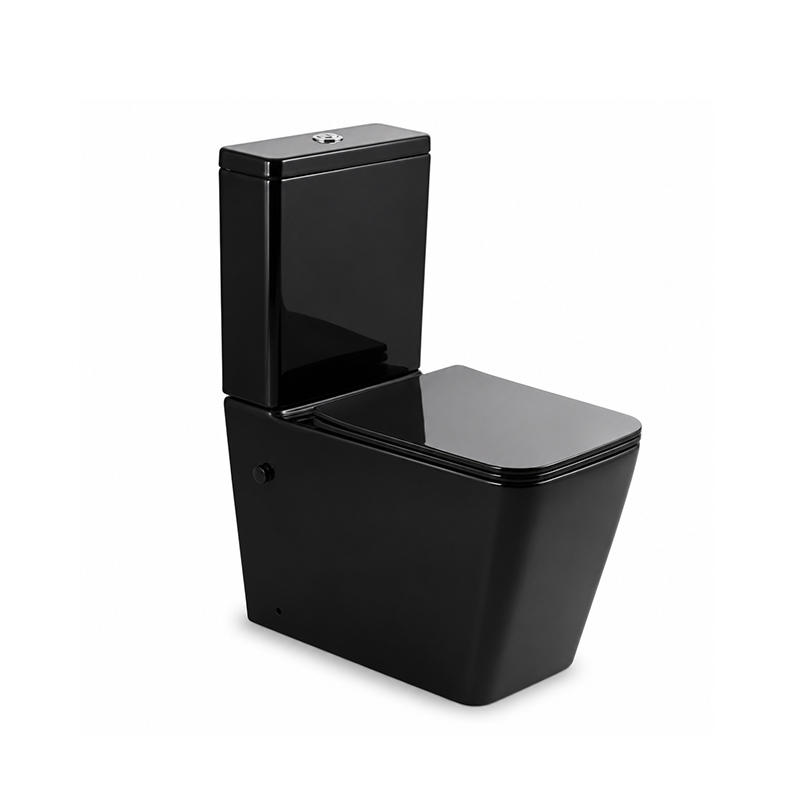 Wholesale High-Gloss Black Modern Square Two-Piece Toilet SH-5105MB – Rimless Washdown Flush, Factory Price