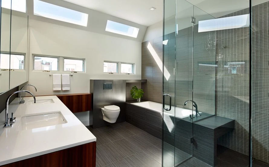 a wall-hung toilet enhances the visual appeal of the room