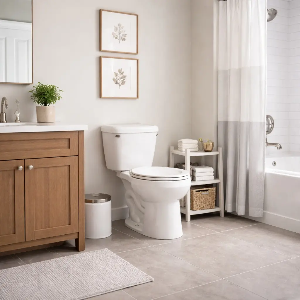 visual effect of a two-piece toilet in the bathroom