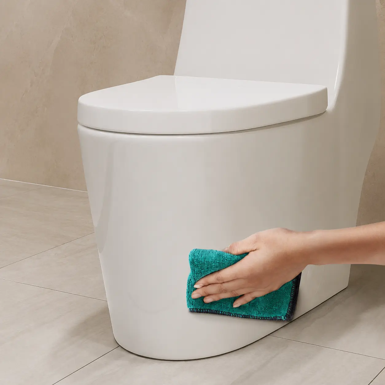 cleaning one-piece toilet