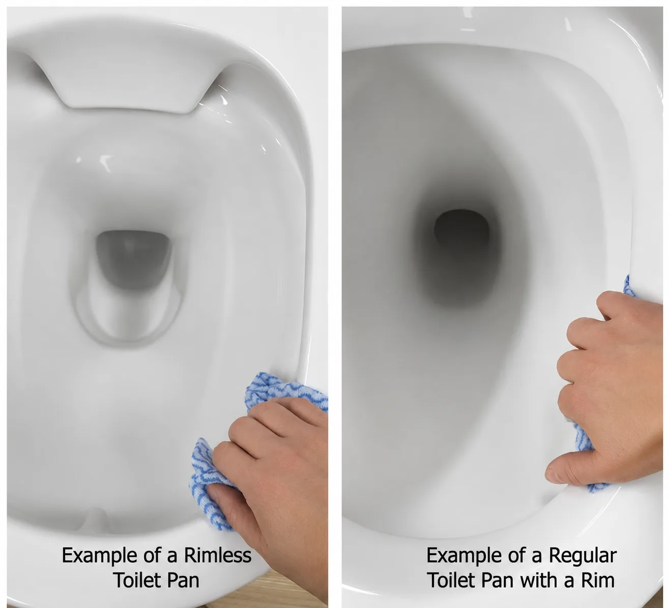 comparison of rimless toilet and regular toilet cleaning