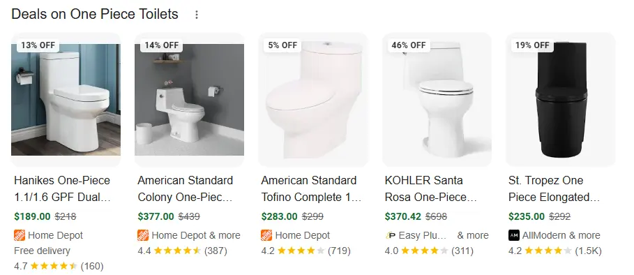 price of one-piece toilets at Home Depot