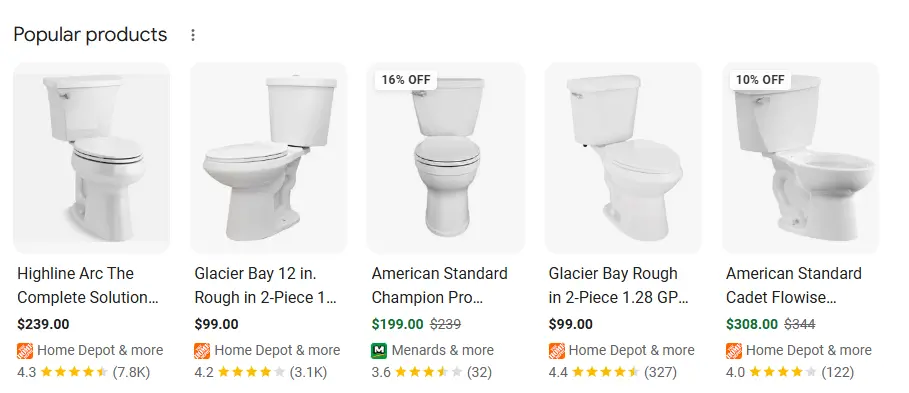 price of two-piece toilets at Home Depot