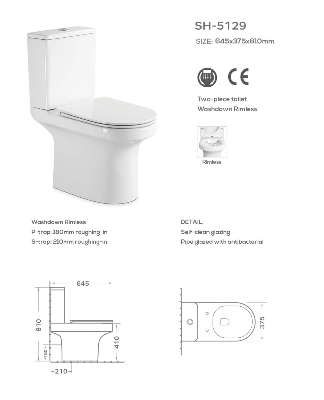Close-coupled Toilet SH-5129 Details