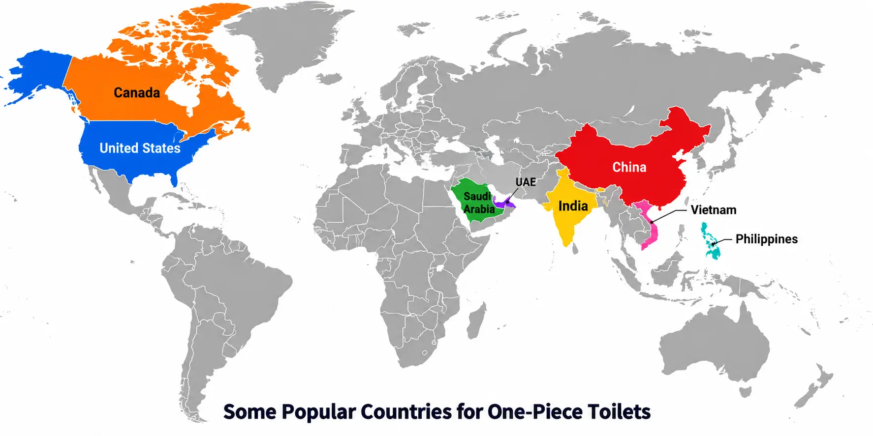 Alguns países onde as sanitas de peça única são populares
